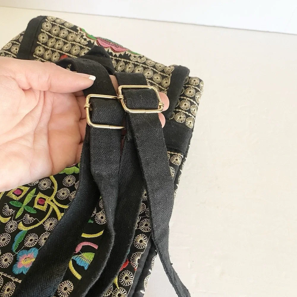 Unbranded Backpack Womens Medium Floral Rose Embroidered‎ Boho Black Excellent